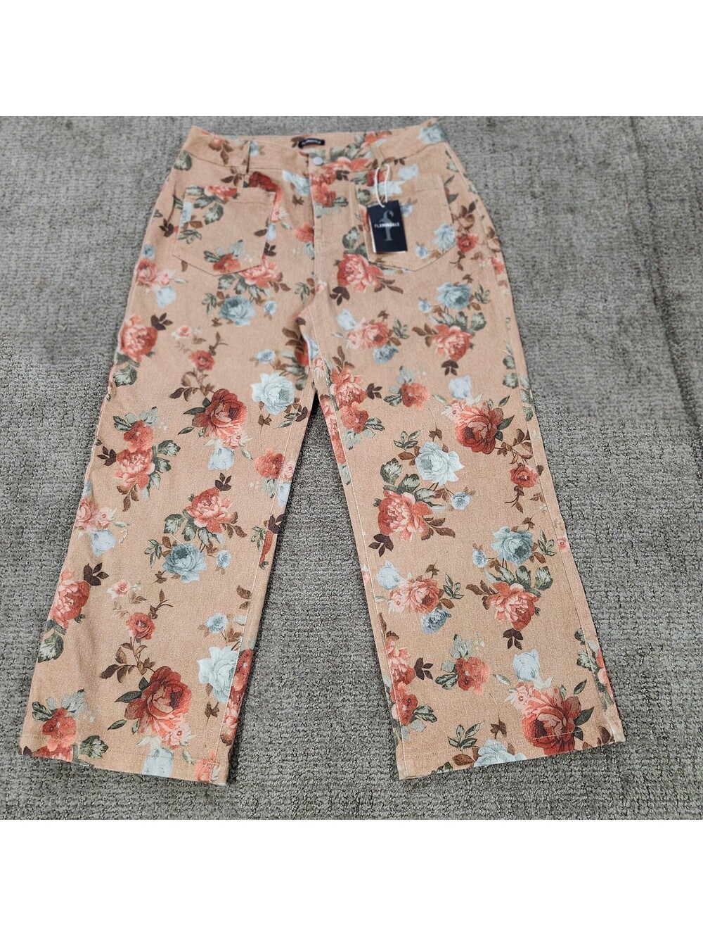 Flamingals Floral Straight Leg Jeans Multicolor Women's Size XL NWT